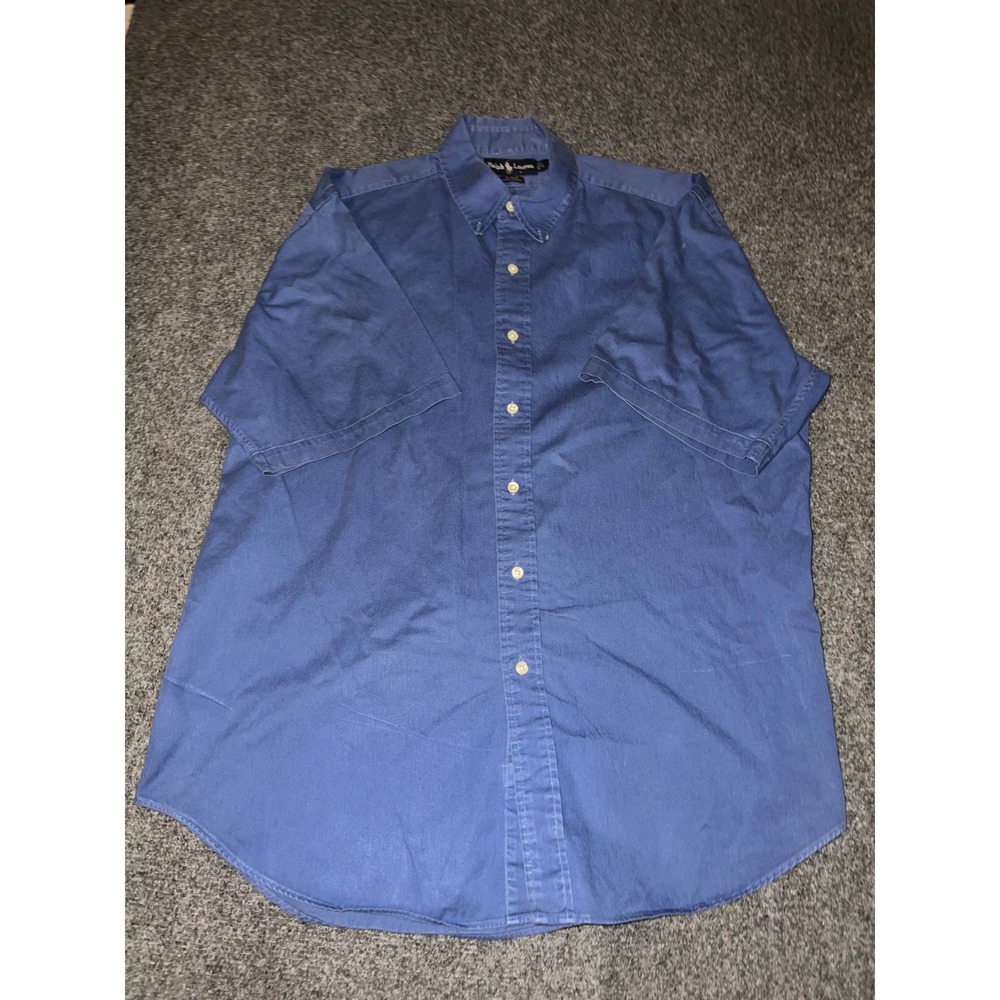 Ralph Lauren Blaire Mens Large Blue Short Sleeve Button Down Cotton Shirt
